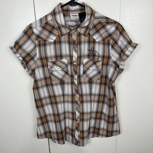 Harley Davidson Plaid Shirt Women's Medium Embroidered Western Cut Pearl Snap